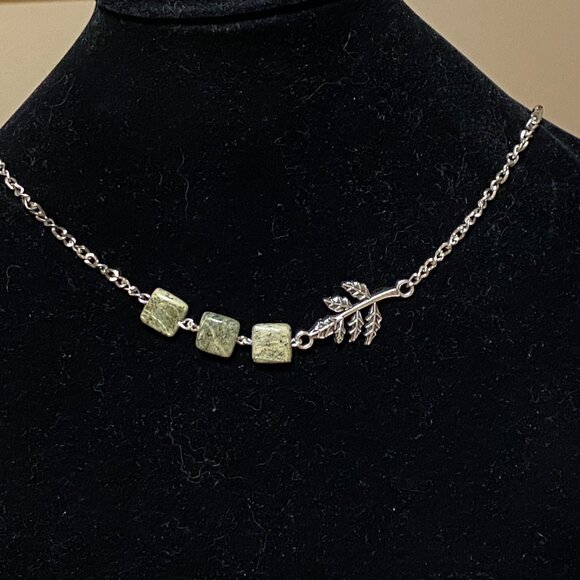 2/$20 Dark Green Serpentine Leaf Branch Necklace,Genuine Gemstone StainlessChain - Picture 3 of 13